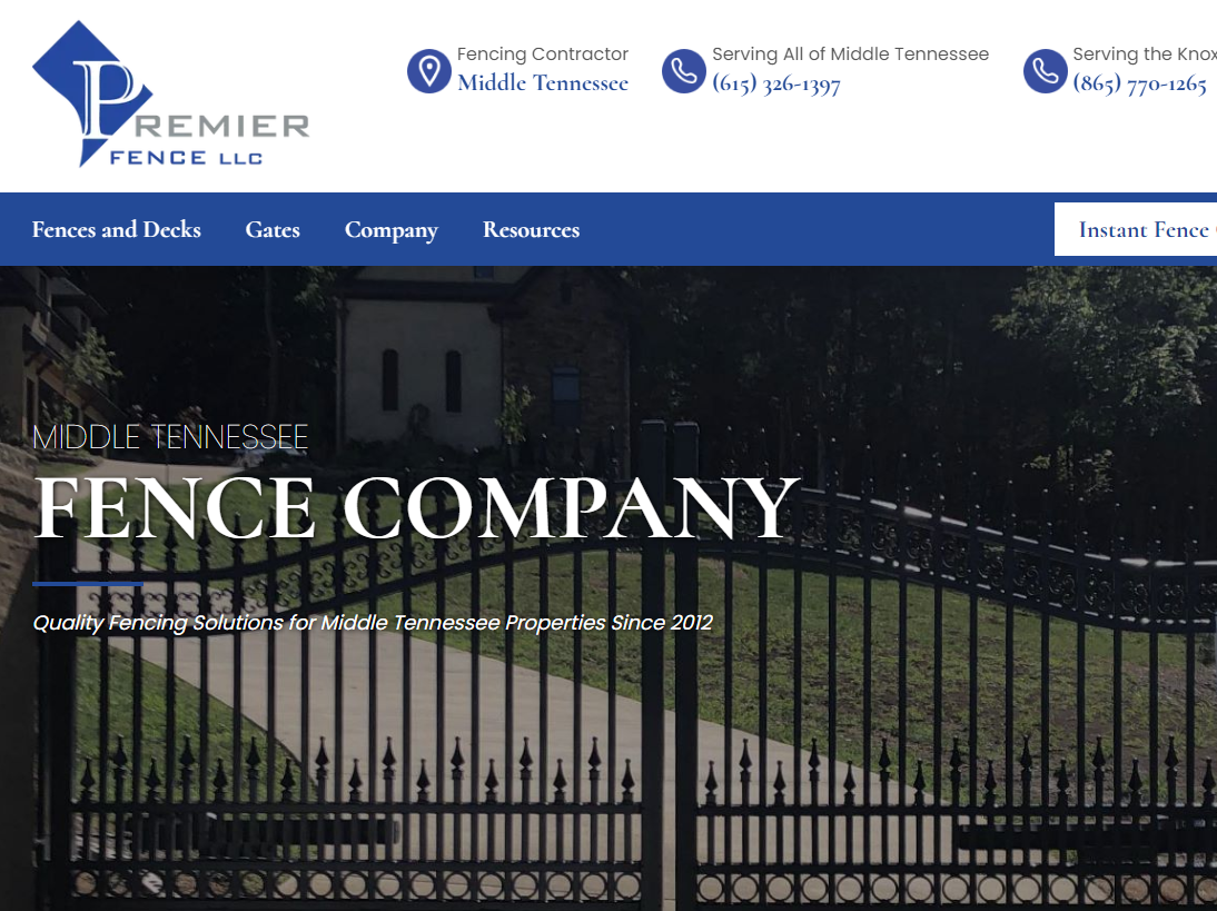 Photo of Middle Tennessee fence company website